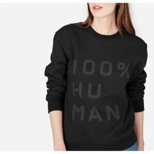 EVERLANE 100% Human Typography Black Crew Neck Sweatshirt Cotton Tone on Tone